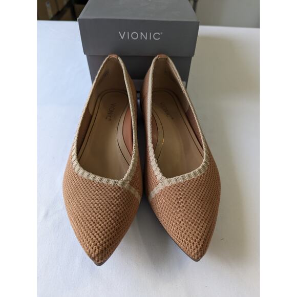 Vionic Dahlia Ballet Skimmer Flat Toasted Nut Knit Shoes Size 6 Pointy Toe - Picture 2 of 10